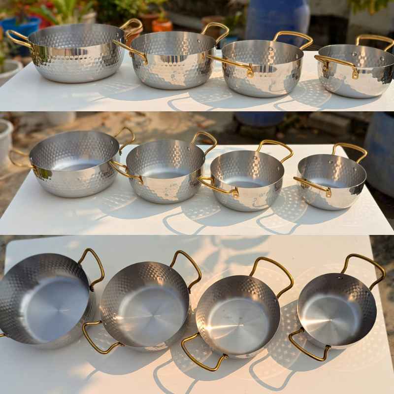 4 pes set  Silver Hammered Deep Cooking pan